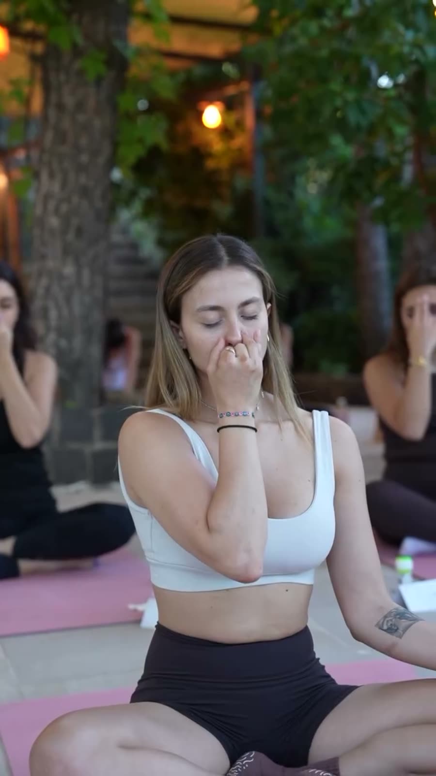 A moment of guided breathwork during class