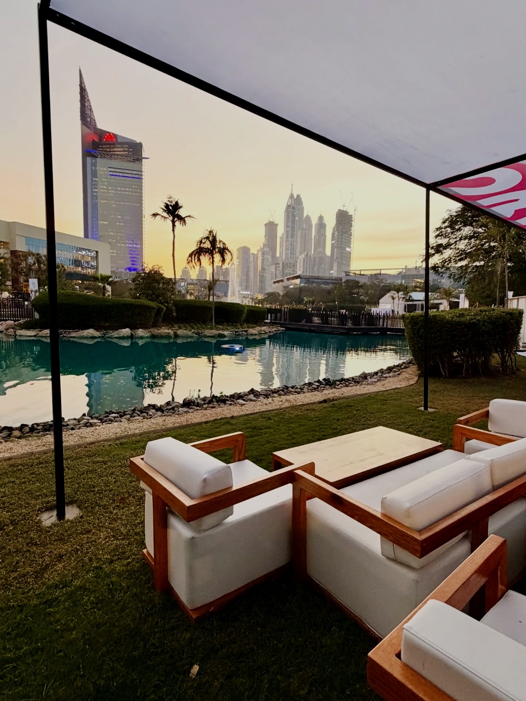 Sunset over the lake lounge