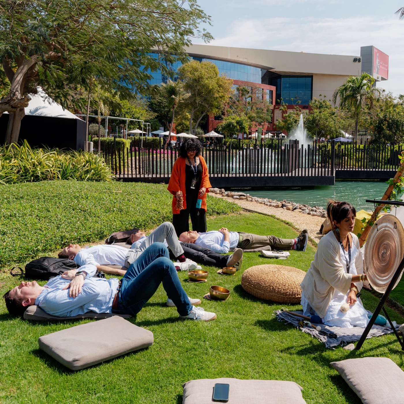 A wellness session on the grass